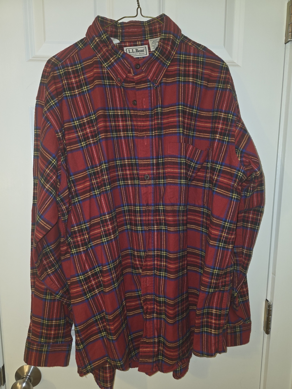 L.L. Bean Red Plaid Cotton Button-Down Shirt